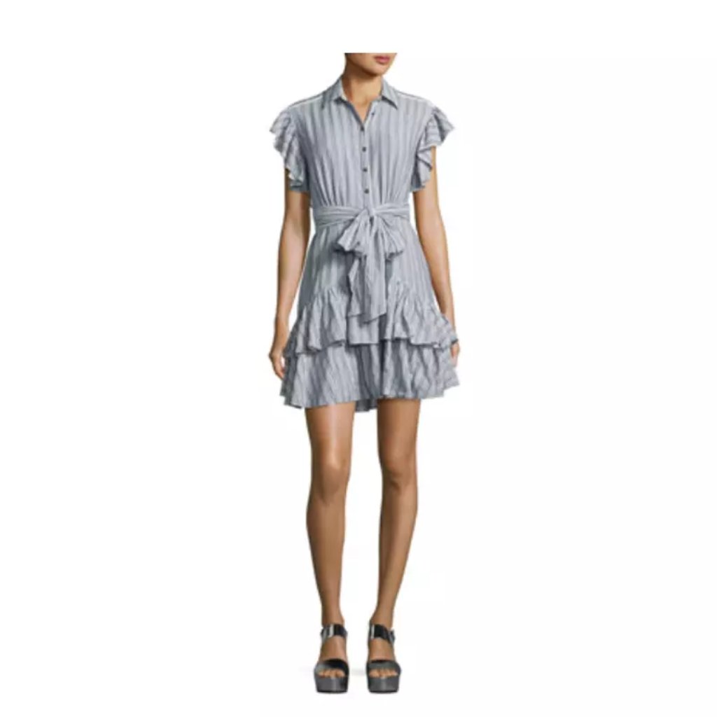 Rebecca Taylor Blue And White Striped Ruffle Dress, Size 0